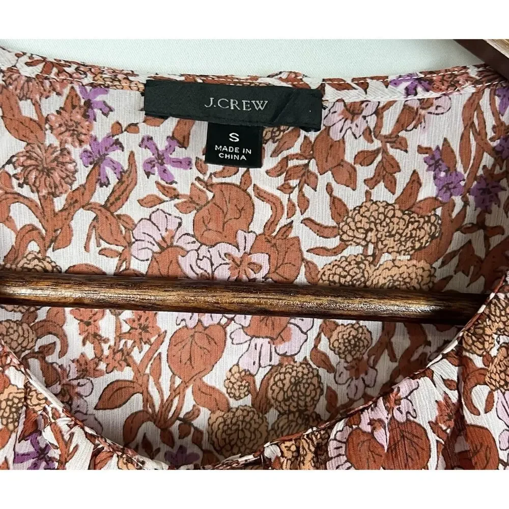 J . Crew Ruffle Crinkle Chiffon Top in Fête Floral Shirt Size S - Picture 7 of 11